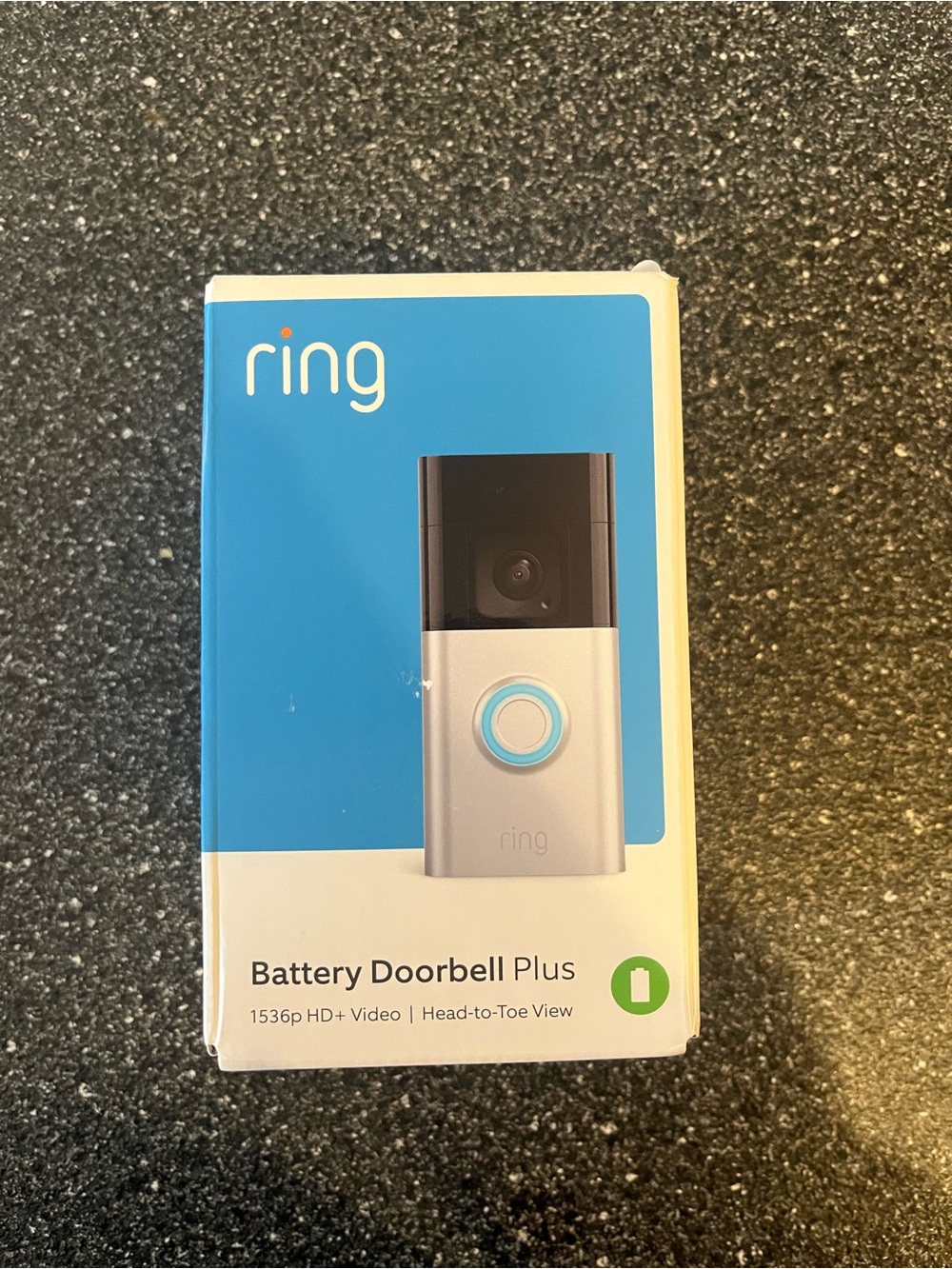 New In Box Ring Battery Doorbell Plus — Silver with Black and Blue Accent